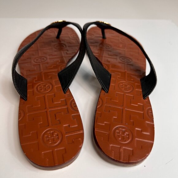 Tory Burch Sandal Women 8 Thora Leather Thong Gold Medallion Flat Party Core Go - Picture 6 of 11